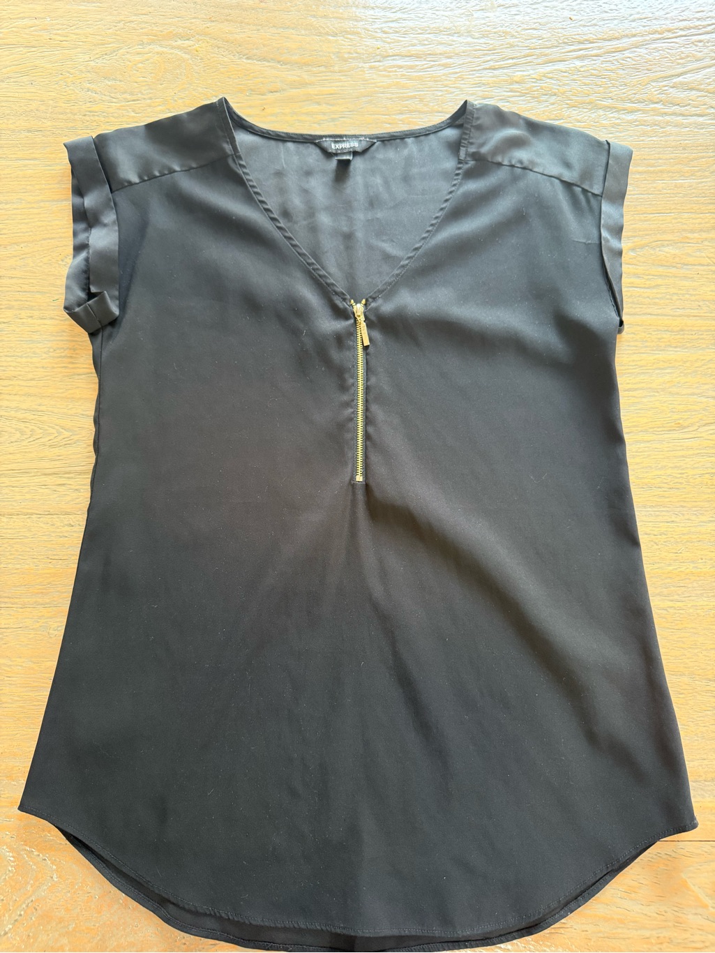 Express Black V-Neck Top With Gold Zip